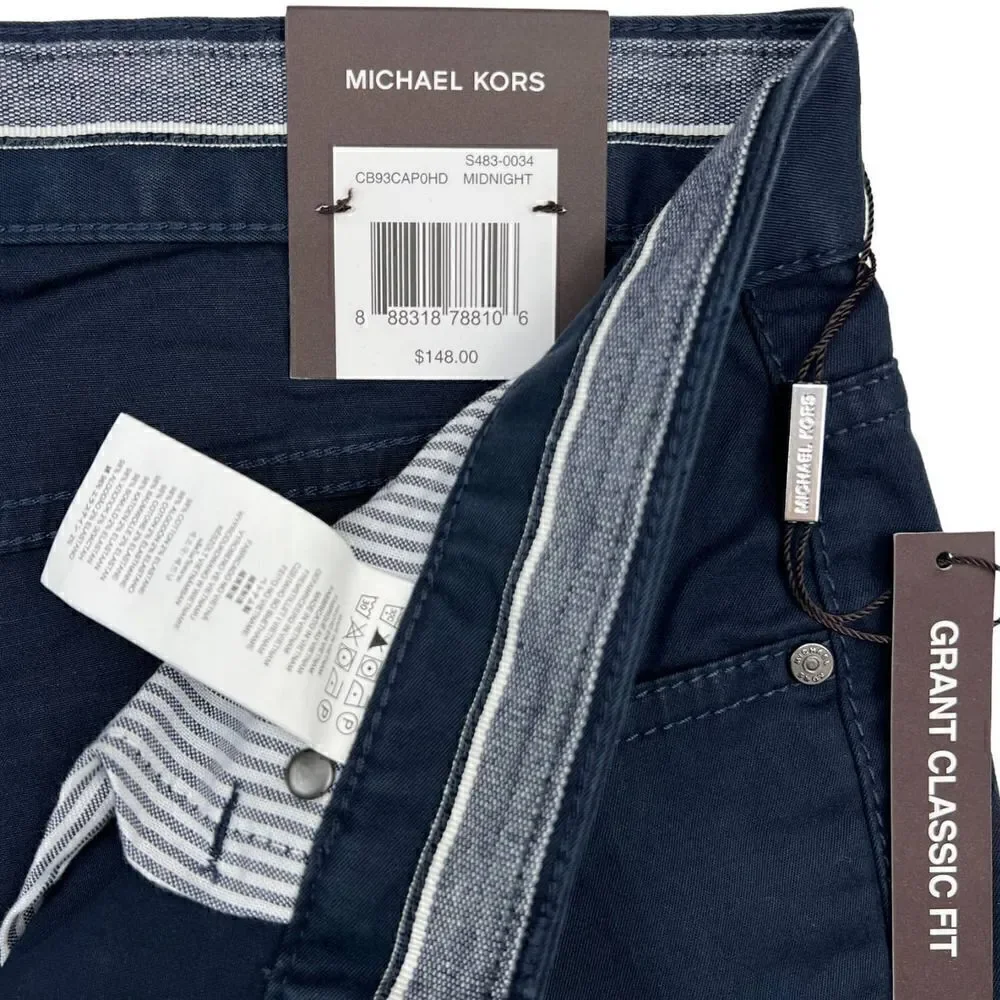 New Michael Kors Men US 34x32 Midnight Blue Pants Grant Classic Fit Slim